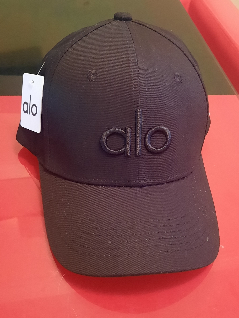 ALO Yoga Black Baseball Cap with White Logo Trim